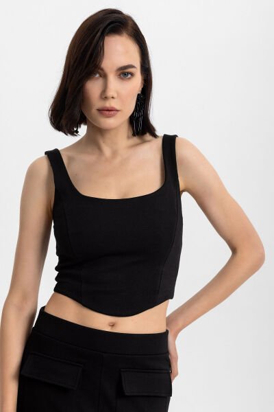 İnce Askılı Korse Görünümlü Crop Bluz XL