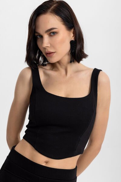 İnce Askılı Korse Görünümlü Crop Bluz XL