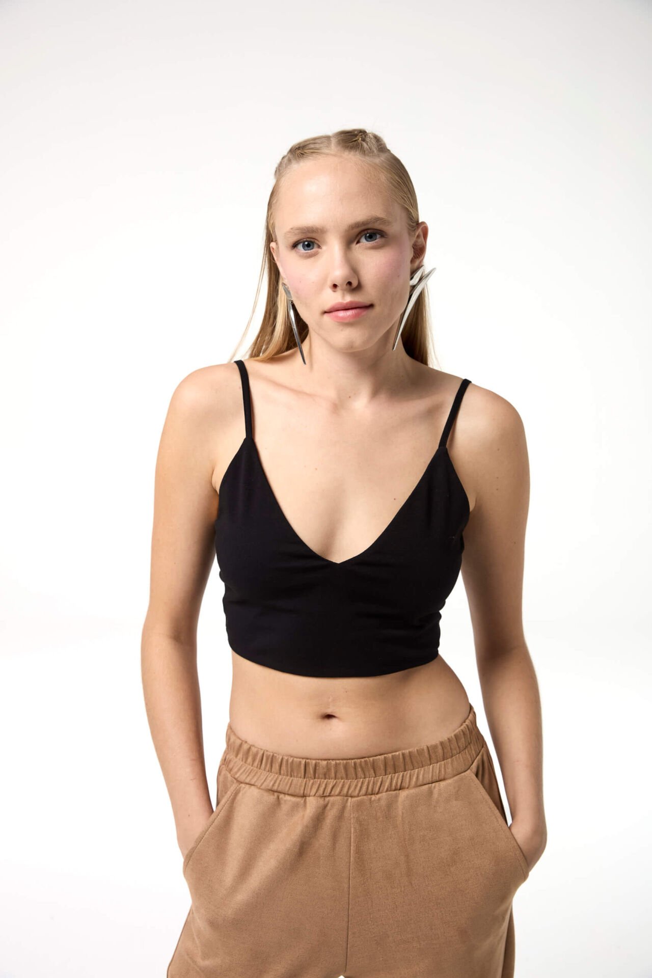 İnce Askılı V Yaka Basic Bralet Siyah - XL