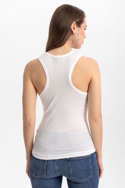 İnce Fitilli Halter Yaka Basic Atlet Beyaz - XL