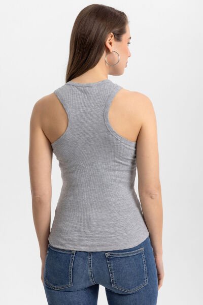 İnce Fitilli Halter Yaka Basic Atlet Gri - XL