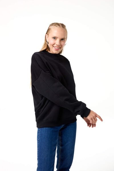 Logo Nakışlı Oversize Basic Sweatshirt Siyah - XL