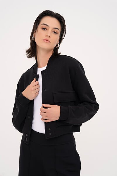 Çift Cepli Bomber Ceket Siyah - XL