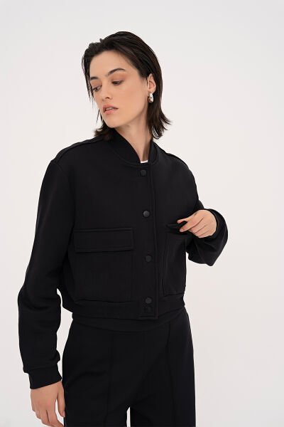 Çift Cepli Bomber Ceket Siyah - XL