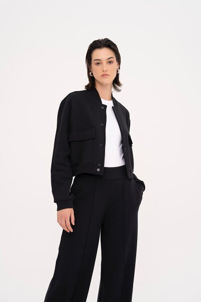 Çift Cepli Bomber Ceket Siyah - XL